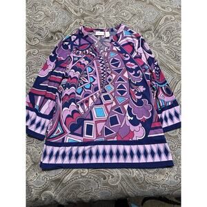 Chico’s purple geometric shape blouse 3/4 sleeve v neck chicos 1